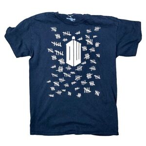 Doctor Who tee navy white DW tardis logo tally marks The Silence Episode M
